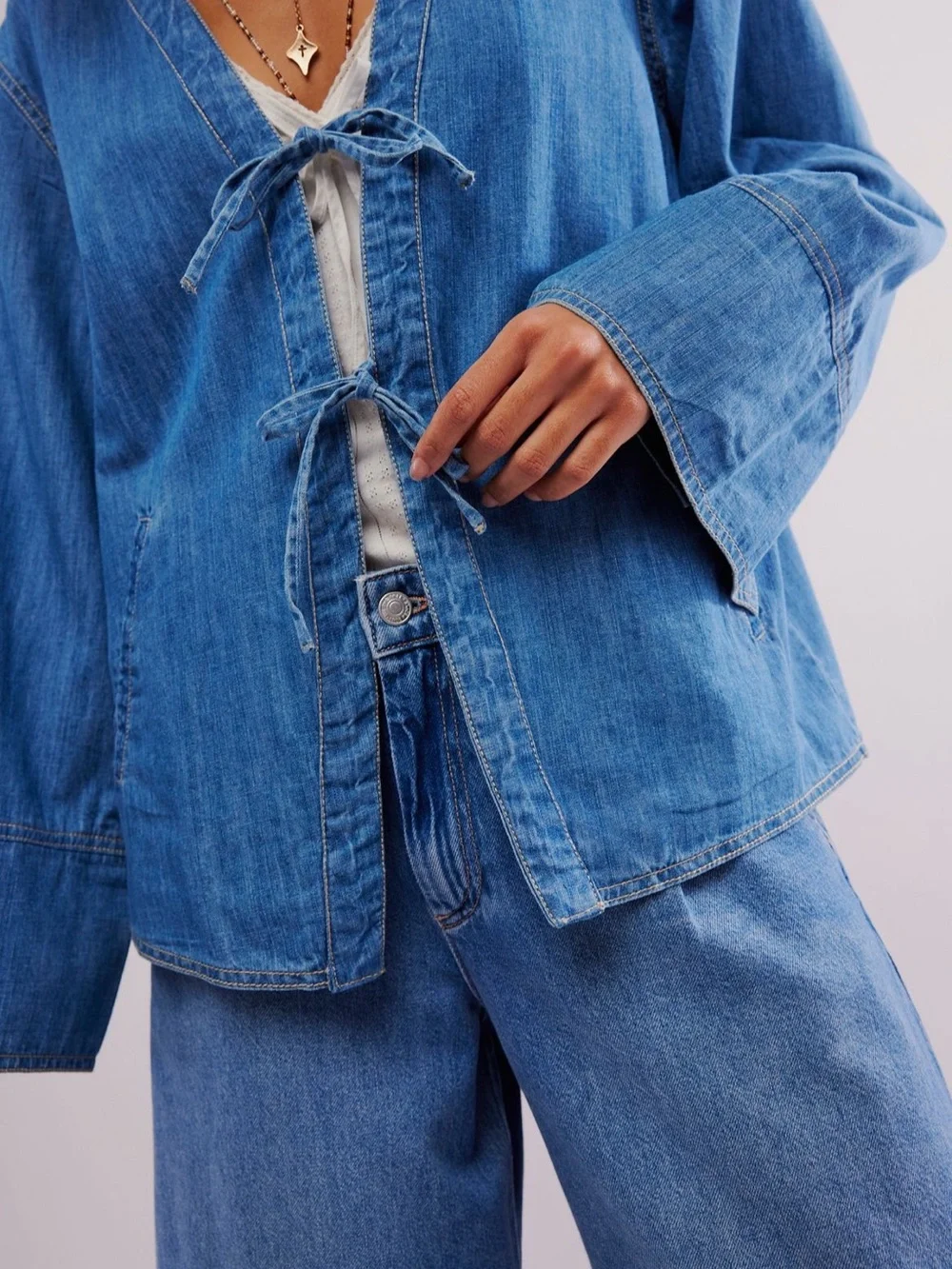 Free People Black Lightweight Tie-Front Shirt Jacket